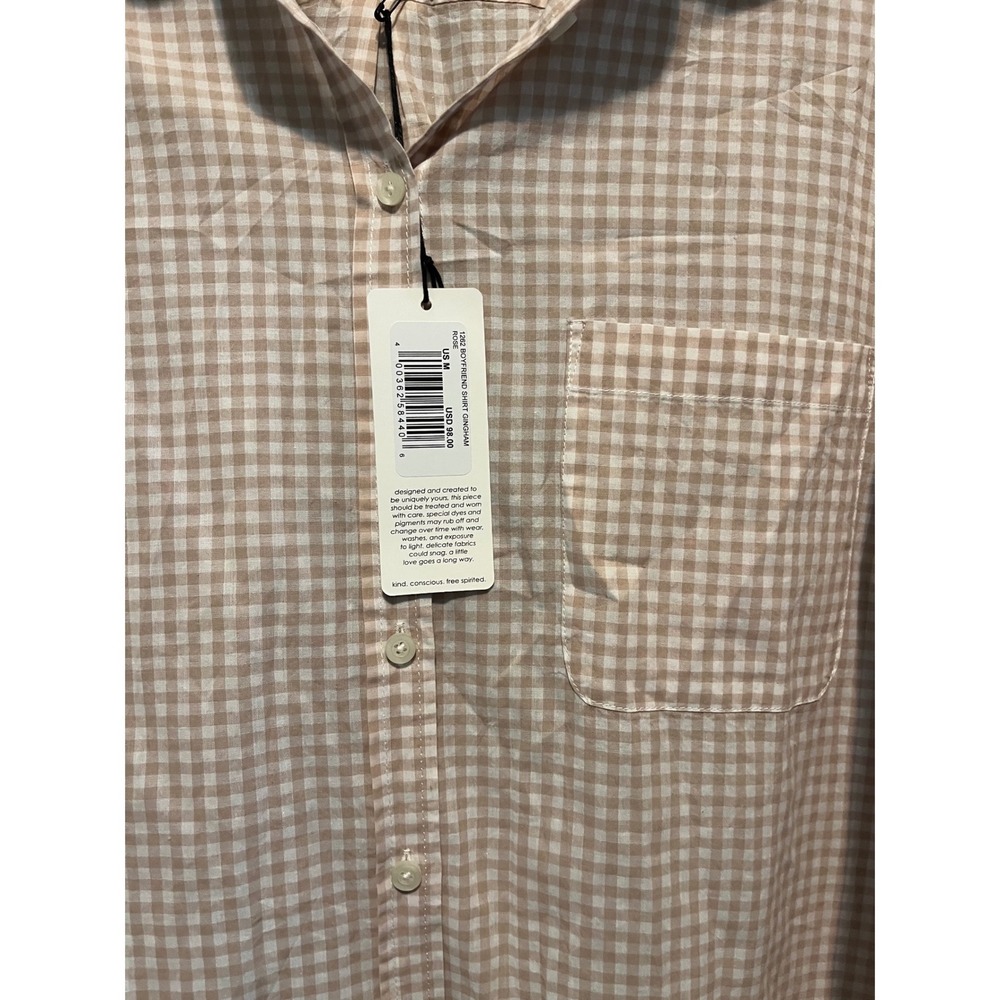 Unsubscribed Tan Gingham Boyfriend Button Down Shirt M NWT 100% Cotton - Picture 4 of 8